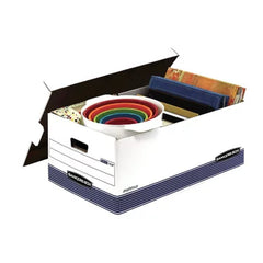 Bankers Box STOR/FILE Storage Box with Locking Lid, White/Blue (Legal, 12/Carton)