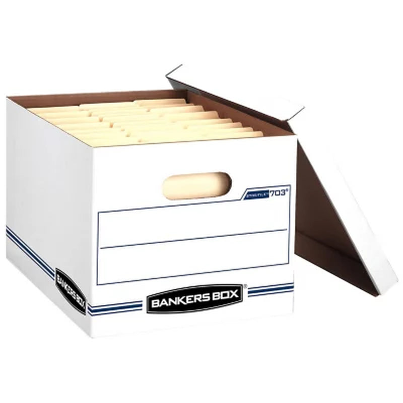 Bankers Box STOR/FILE Storage Box with Lift-Off Lid, White/Blue, Letter/Legal (4 per Carton)