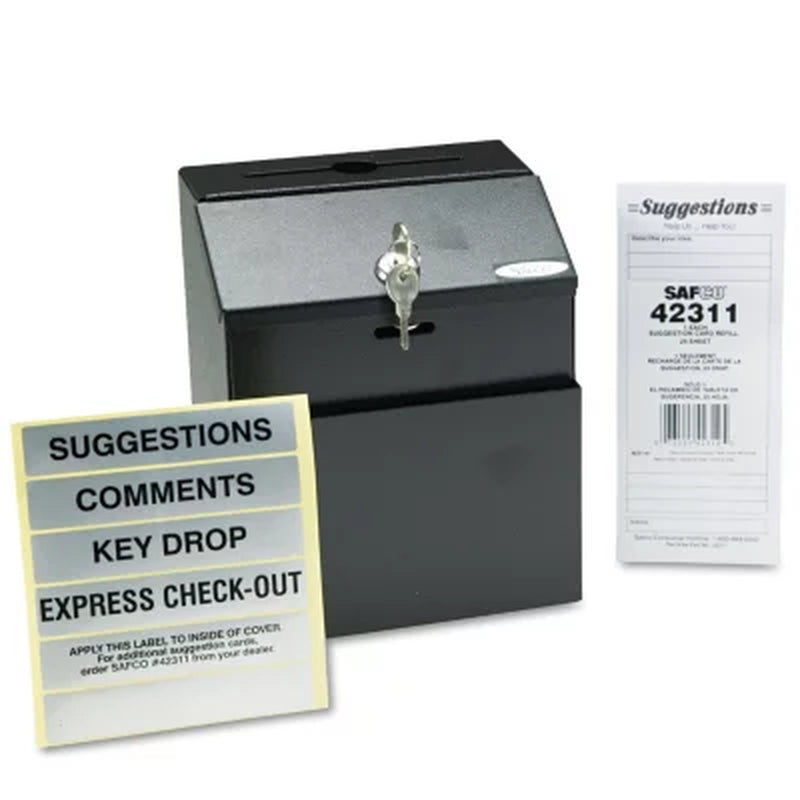 Safco Steel Suggestion/Key Drop Box with Locking Top, Black