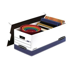 Bankers Box STOR/FILE Storage Box with Locking Lid, White/Blue (Letter, 4/Carton)