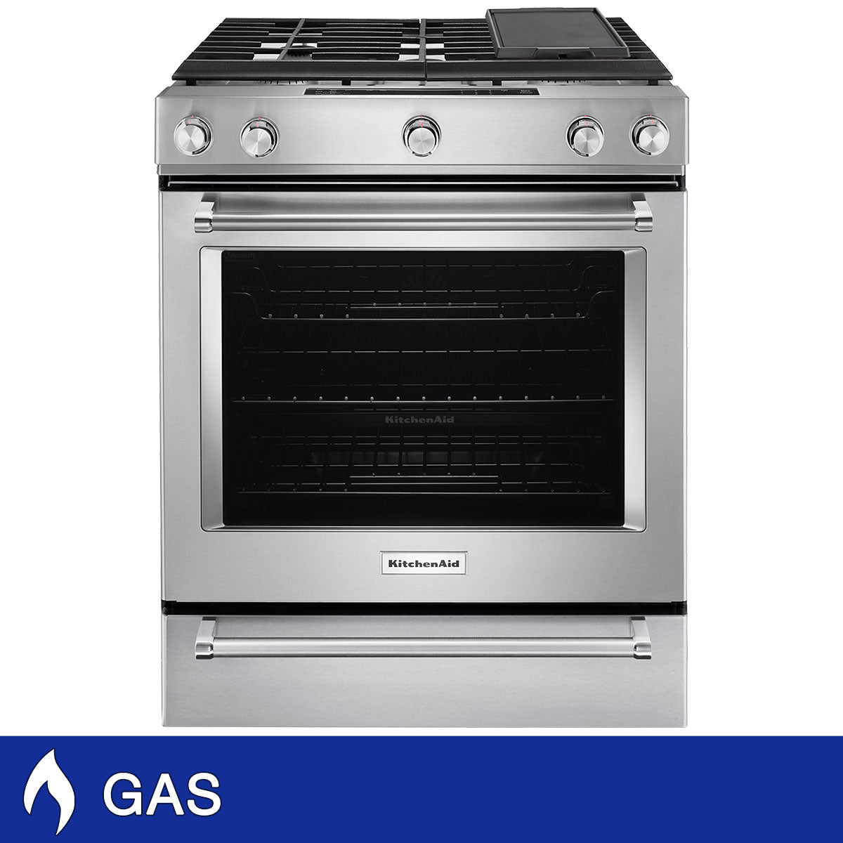 KitchenAid 6.5 cu. ft. Slide-In GAS Convection Range with Baking Drawer, Steam Rack in Stainless Steel Image