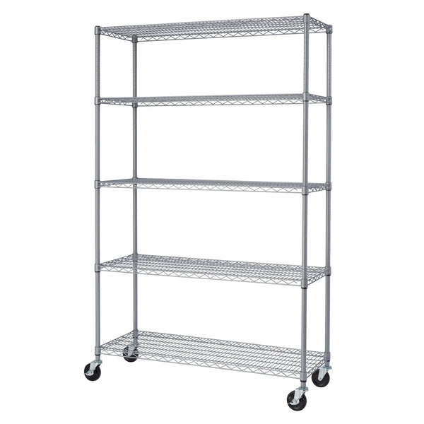TRINITY 5-Tier Outdoor Wire Shelving Rack with Wheels, 48" x 18" x 72" NSF, Gray Color