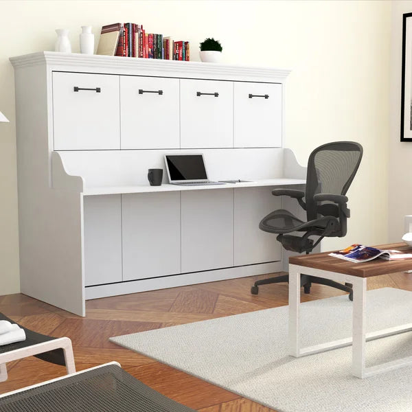 Melbourne Full Wall Bed with Desk Combo in White