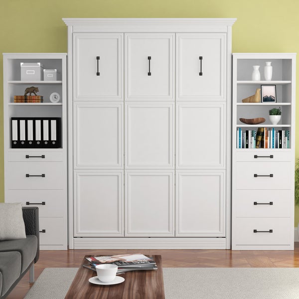 Brisbane Queen Portrait Wall Bed with Two Side Towers, White