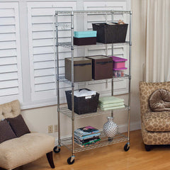 EcoStorage 5-Tier Wire Shelving Rack with Wheels , 36" x 18" x 72" NSF, Chrome Color