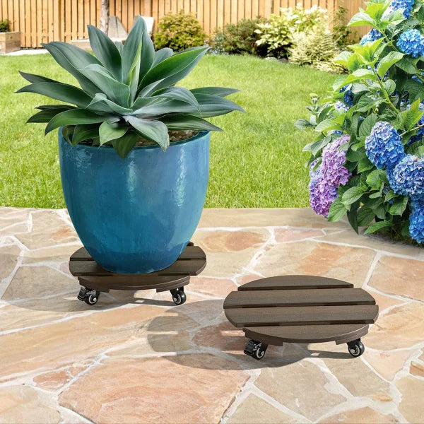 Faux Wood Plant Caddy, 2-pack