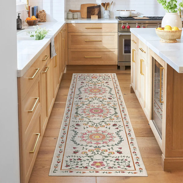 Ruggable Flatwoven Washable Suzani Runner Rug, 2' 6" x 7'