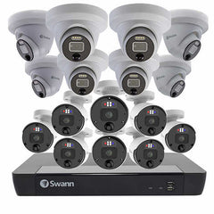 Swann Pro Enforcer 4K Ultra HD Indoor/Outdoor Wired Security Camera System, 16-Channel NVR 4TB HDD, 8 Bullet & 8 Dome Cameras w/ Two-Way Audio & Siren