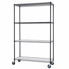 TRINITY 4-Tier Wire Shelving Rack, 48” x 18” x 72”, NSF, Includes Wheels and Liners, Black