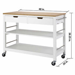TRINITY 48” Bamboo Kitchen Cart with Drawers, White