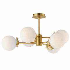 Bistro 6-Light Satin Brass Chandelier with LED Bulbs Included