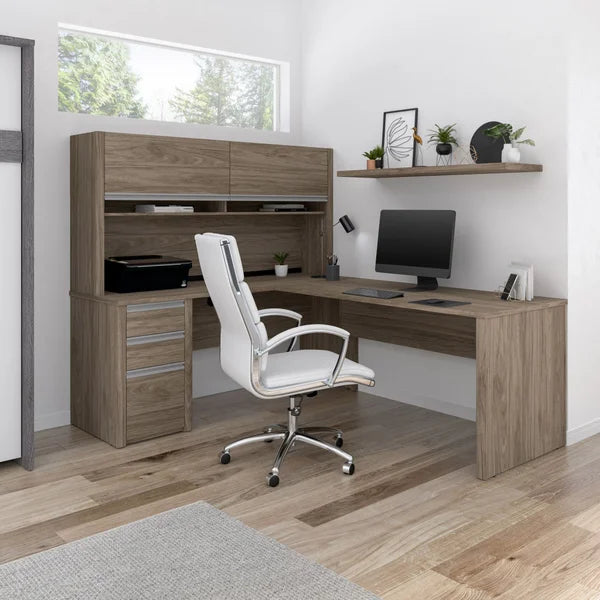 Stoneham L-Shaped Desk with Hutch and Pedestal