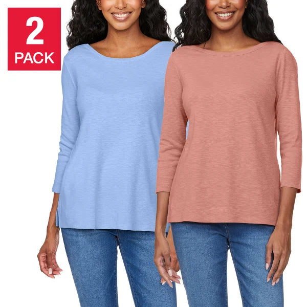 Kirkland Signature Women's 3/4 Sleeve Slub Tee, 2-pack