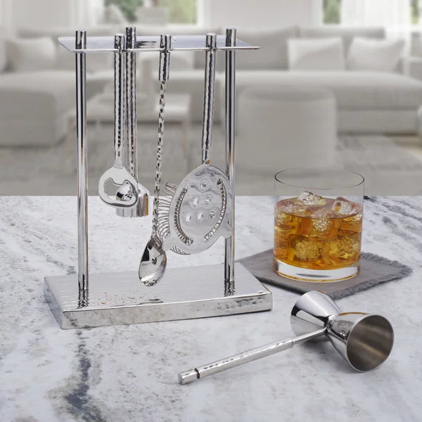 Mikasa Hammered Stainless Steel Bar Tool & Stand Set, 6-piece