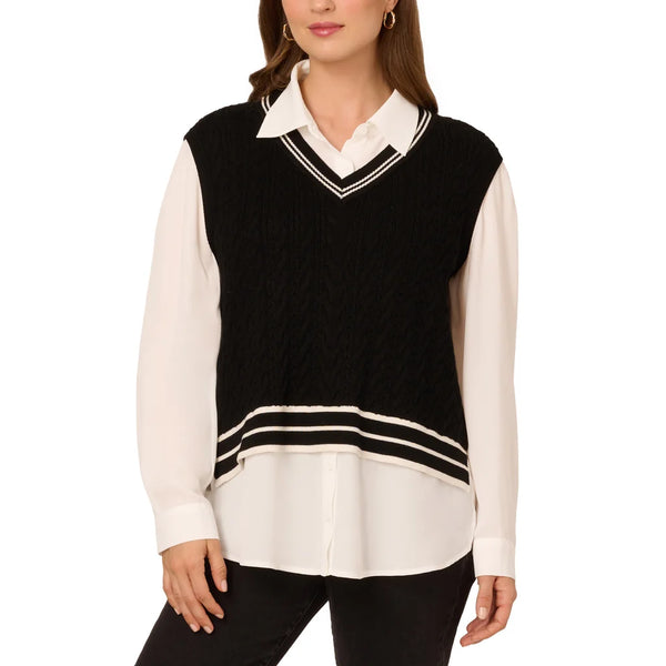 Adrianna Papell Women's Twofer Sweater Vest Blouse