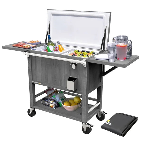 Permasteel 100-quart Patio Cooler & Indoor Beverage Cart with Side Shelves