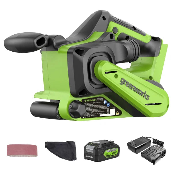 Greenworks 24V Brushless Cordless Belt Sander, Dust Bag, 4Ah Battery