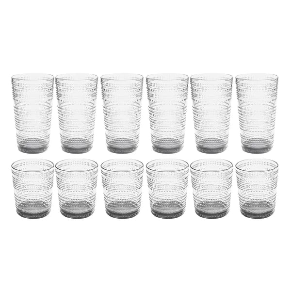 Acrylic 12-piece Glasses Drinkware Set, Beaded Clear