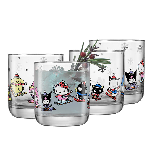 JoyJolt Hello Kitty and Friends Winter Wonderland 10 oz Short Glasses, Set of 4