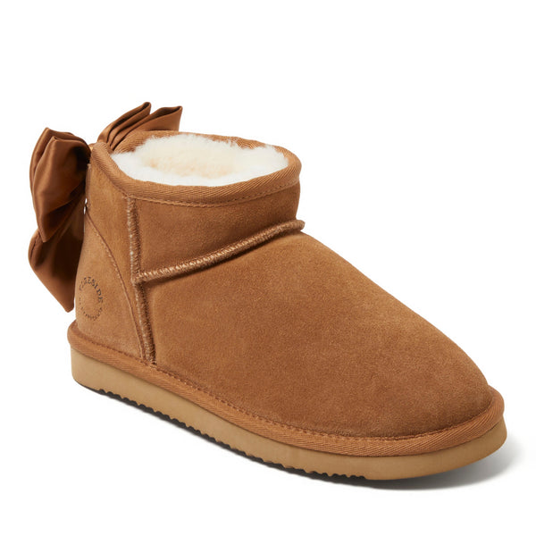 Fireside by Dearfoams Women's Riverland Genuine Shearling Bootie with Bow