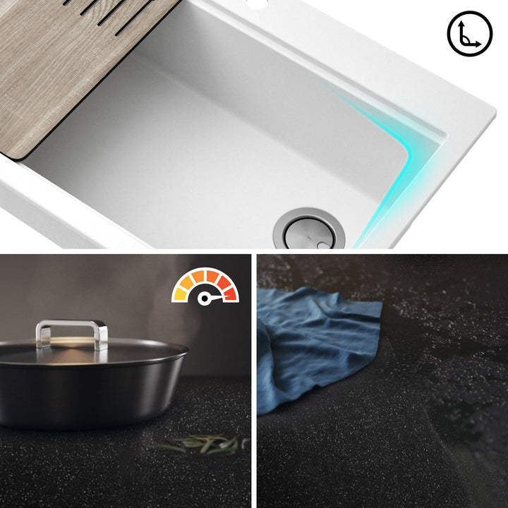 33" Drop-In Single Bowl Granite Kitchen Sink with Commercial Kitchen Faucet