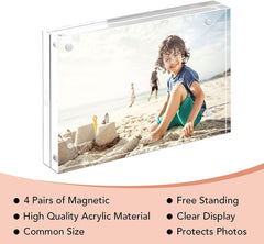 6 Packs 5x7 Inches Acrylic Picture Frame, Magnetic Acrylic Picture Photo Frame，Double Sided Clear Frameless Photo Frame with Magnetic Desktop Transparent for display Picture、photos