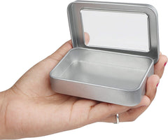 Silver Metal Storage Tin Box with Lid (10 Pack) - 9 x 6.3 x 1.8cm / 3.54 x 2.48 x 0.71 Inches - Small & Portable Non-Hinged Empty Containers - Mini Rectangular Home Craft & Survival Container