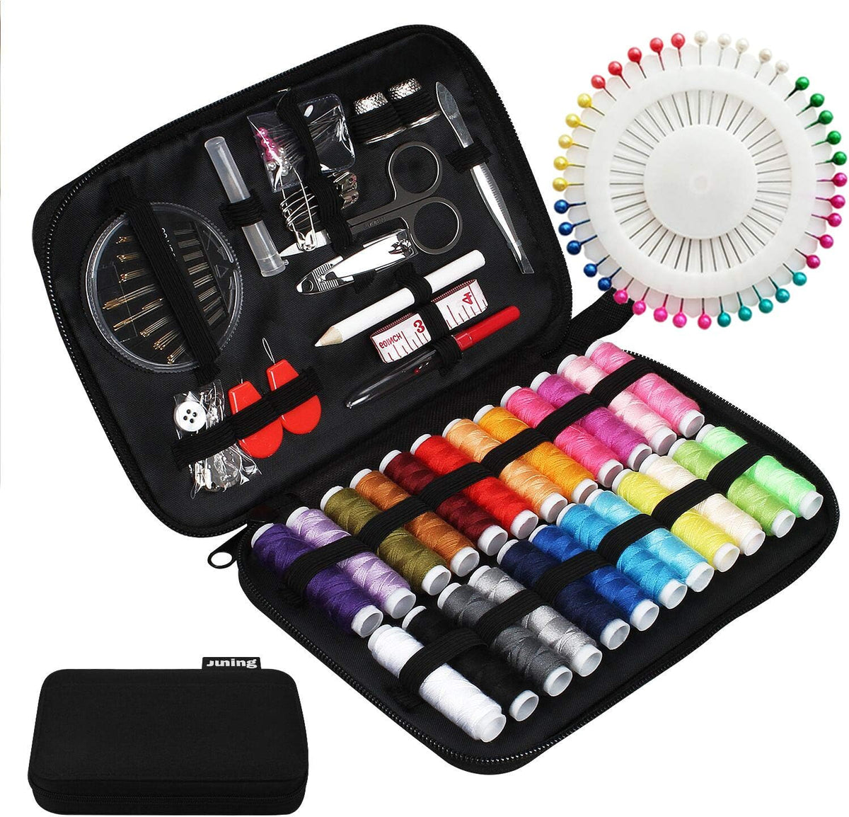 Sewing Kit with Case, 130 pcs Sewing Supplies for Home Travel and Emergency, Kids Machine, Contains 24 Spools of Thread of 100m, Mending and Sewing Needles, Scissors, Thimble, Tape Measure etc