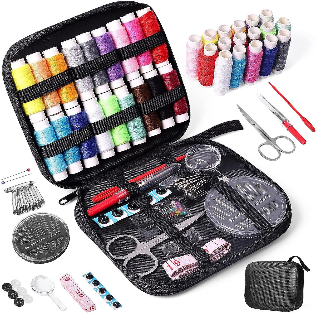 Sewing Kit with Case Portable Sewing Supplies for Home Traveler, Adults, Beginner, Emergency, Kids Contains Thread, Scissors, Needles, Measure etc