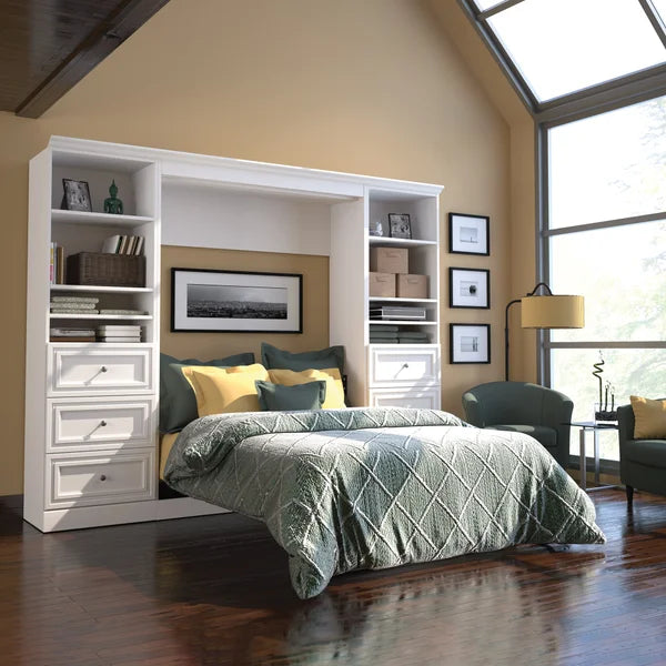 Bestar Audrea Full Wall Bed with Two 25" Storage Units and Drawers in White