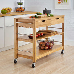 48” Bamboo Kitchen Cart with Drawers, White