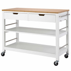 48” Bamboo Kitchen Cart with Drawers, White