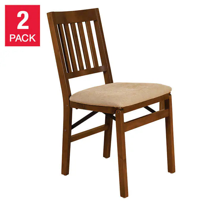 Stakmore Wood Upholstered Folding Chair, Fruitwood, 2-pack
