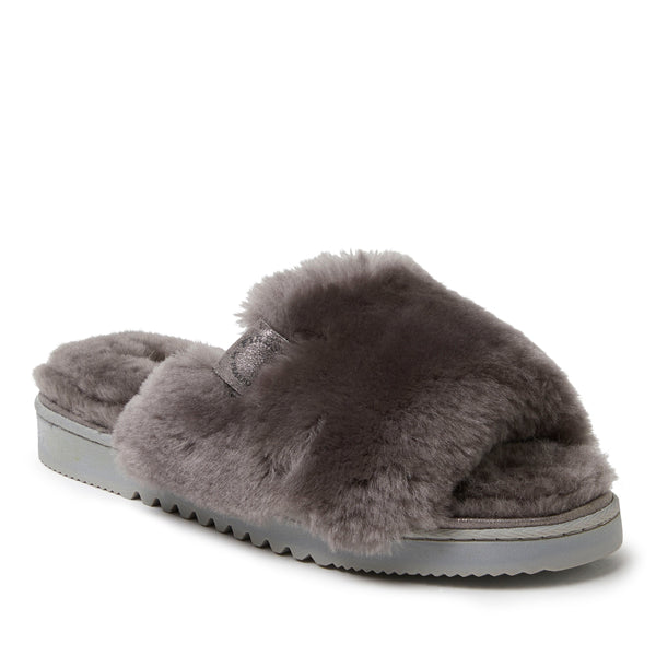 Fireside by Dearfoams Women's Cairns Genuine Shearling Fuzzy Slide Slipper