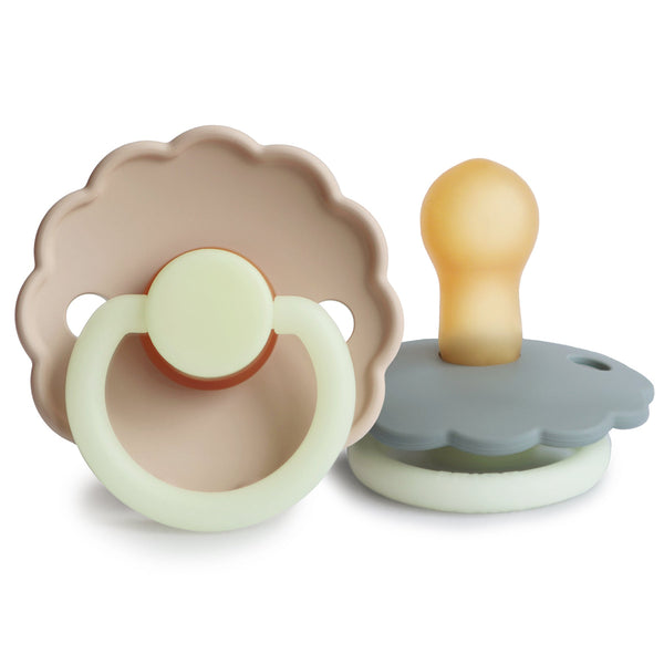 FRIGG Daisy Night Natural Rubber Pacifier 2-Pack (French Gray/Croissant)