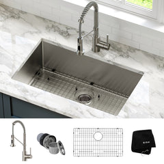 30" Undermount Single Bowl Kitchen Sink with 18" Commercial Kitchen Faucet
