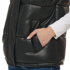 Ladies' Faux Leather Puffer Vest
