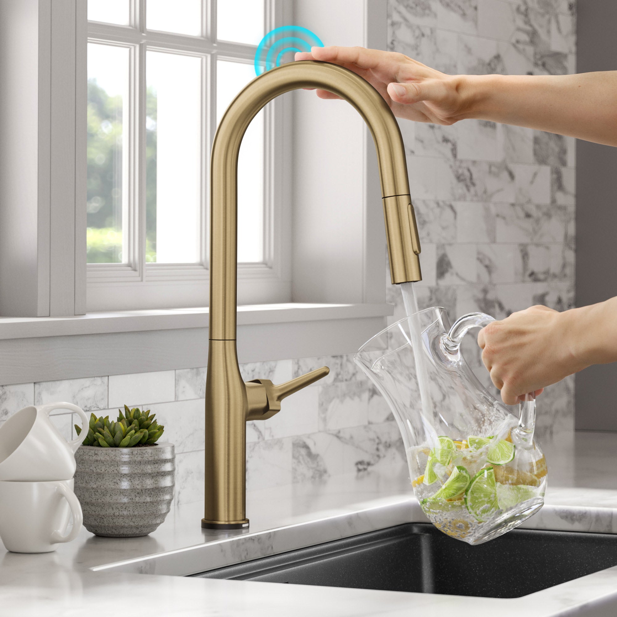 Tall Modern Single-Handle Touch Kitchen Sink Faucet with Pull down Sprayer