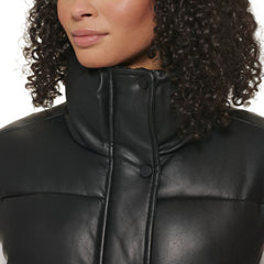 Ladies' Faux Leather Puffer Vest