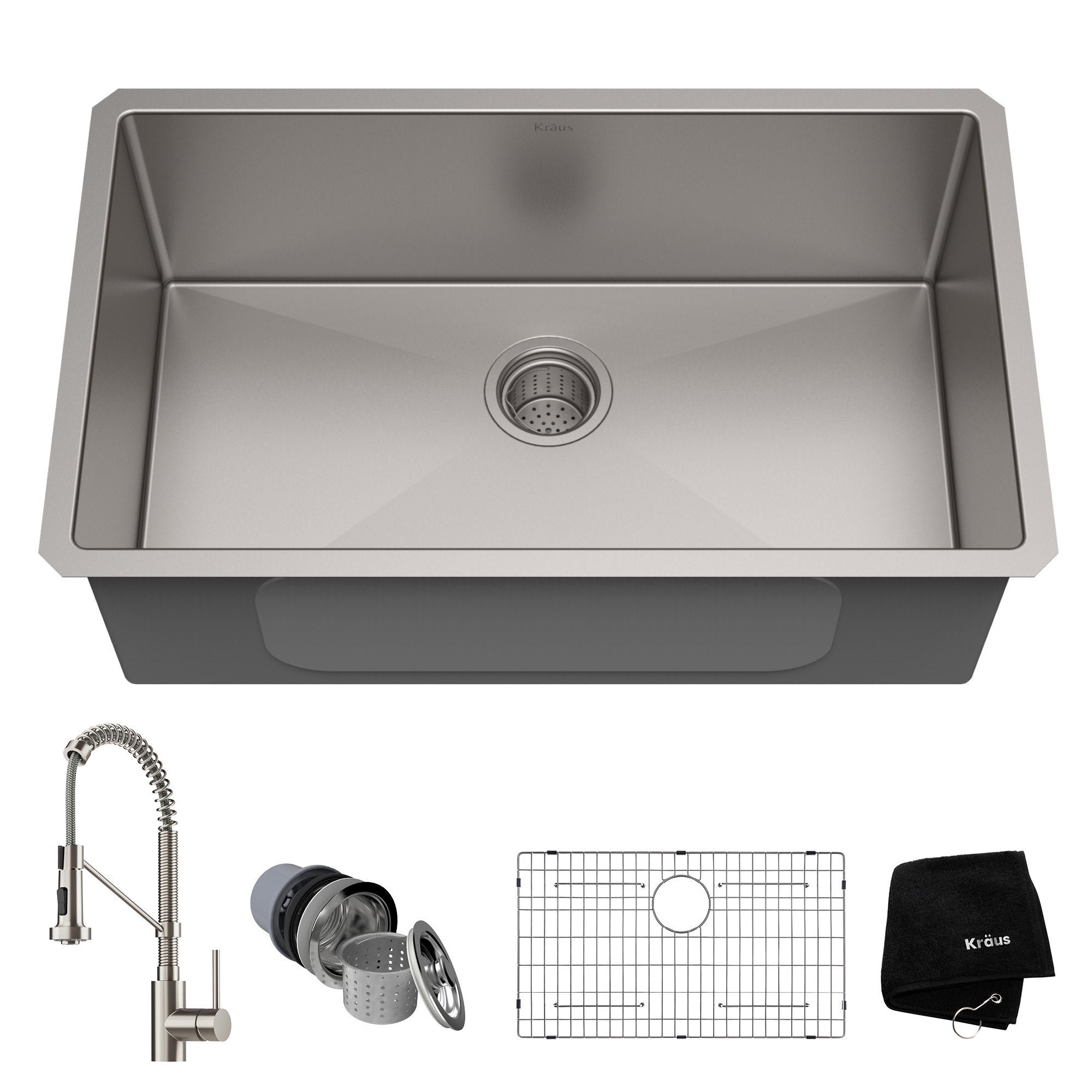 30" Undermount Single Bowl Kitchen Sink with 18" Commercial Kitchen Faucet