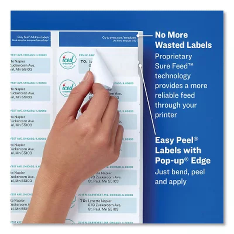Avery Easy Peel White Address Labels W/ Sure Feed Technology, Laser Printers, 1.33 X 4, White