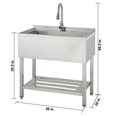 30" X 14" Stainless Steel Utility Sink with Pull-Out Faucet