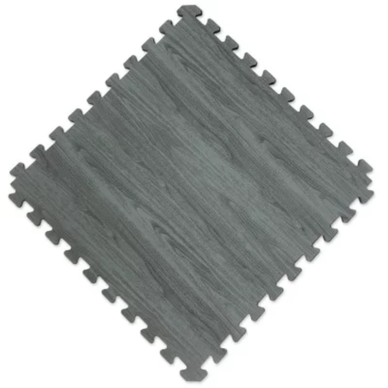 Norsk 25" X 25" Reversible Foam Flooring, Gray Wood & Black, 8 Tiles