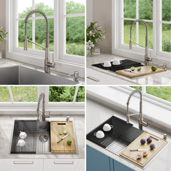 33" Dual Mount Single Bowl Kitchen Sink with 22" Commercial Kitchen Faucet