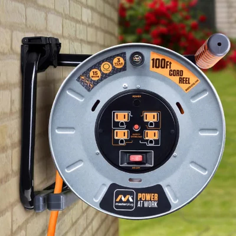 Masterplug 100' Heavy Duty Extension Cord Reel with Wall Mounting Brac –  RJP Unlimited