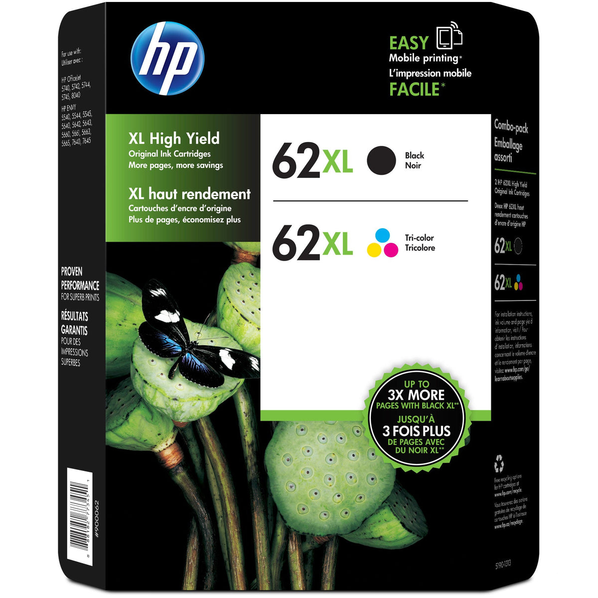 HP 62XL High Yield Ink Cartridge, Black & Tri-Color