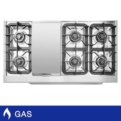 NXR 48 Inch. Professional Style GAS Cook Top with Zinc Alloy Knobs