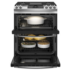 GE 30 Inch. 6.7 cu. ft. Slide-In Front Control GAS Double Oven Range with True Convection