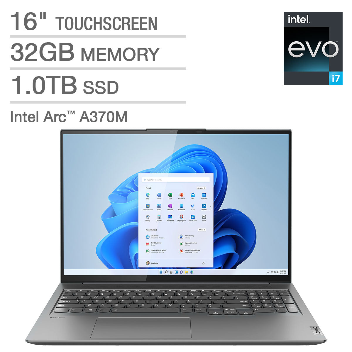 Lenovo Slim 7i 16" Intel Evo Platform Touchscreen Laptop - 12th Gen Intel Core i7-12700H - Intel Arc A370M Graphics - 144HZ - Windows 11 Image