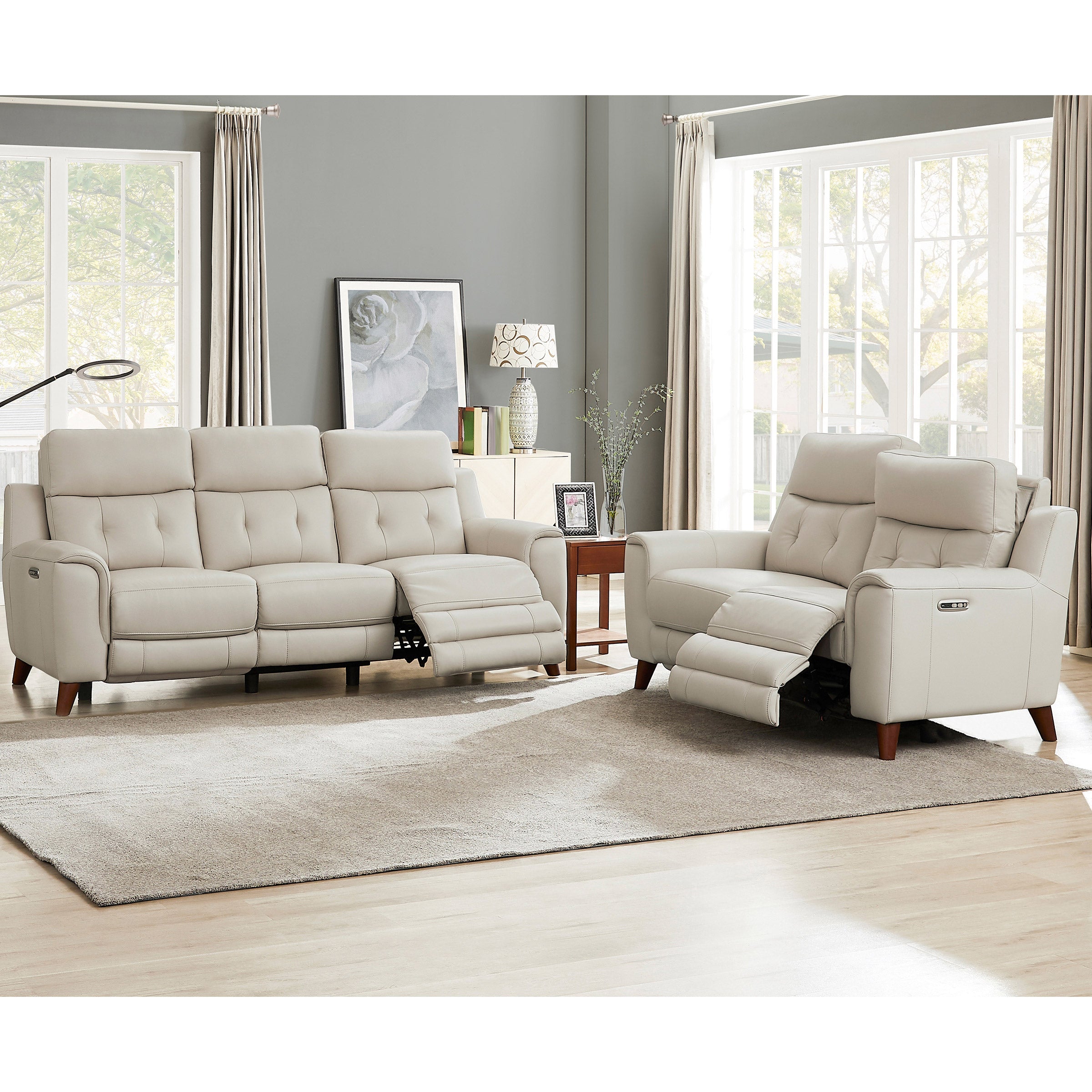 Malibu 2-piece Leather Power Reclining Set with Power Headrests – Sofa and Loveseat Image